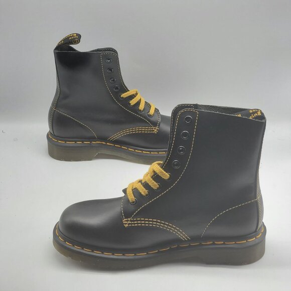 Dr. Martens 1460 Pascal Yellow Stitch Black Leather Men Boots‎ Size 5 - Picture 4 of 11